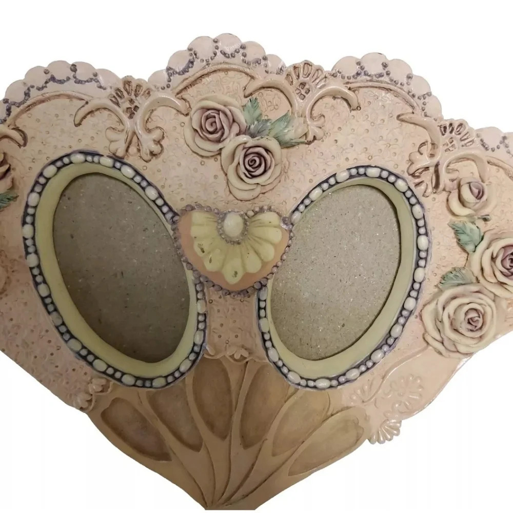 Victorian Hand Painted Rose Design Fan Double Photo Frame for 2x3 Photos - Picture 2 of 10